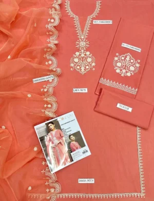 3 Pcs Women's Unstitched Embroidered Suit - Image 2