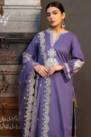 3 Pcs Women's Unstitched Embroidered Suit - Image 2
