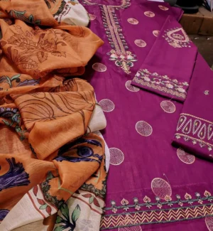 3 Pcs Women's Embroidered Suit - Image 3